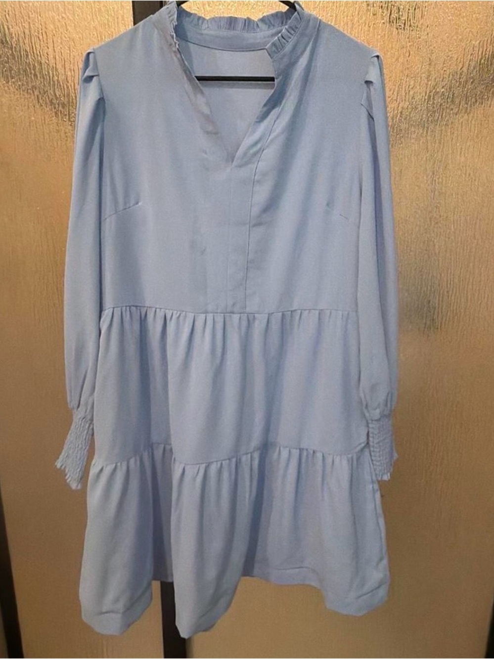 Light Blue Tiered Long Sleeve Kids Dress